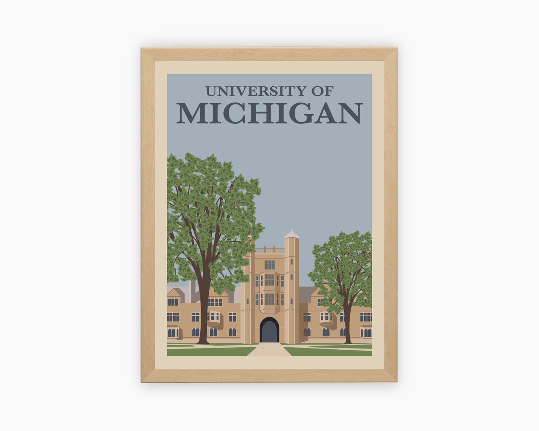 University of Michigan Retro Vintage Poster, U of M Illustration Art | Wall Art Digital Download, Digital Wall Art, Printable, Gift
