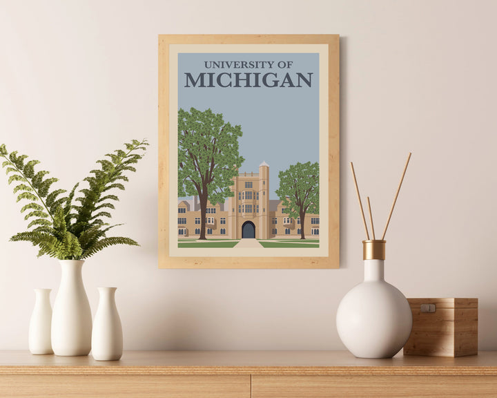 University of Michigan Retro Vintage Poster, U of M Illustration Art | Wall Art Digital Download, Digital Wall Art, Printable, Gift