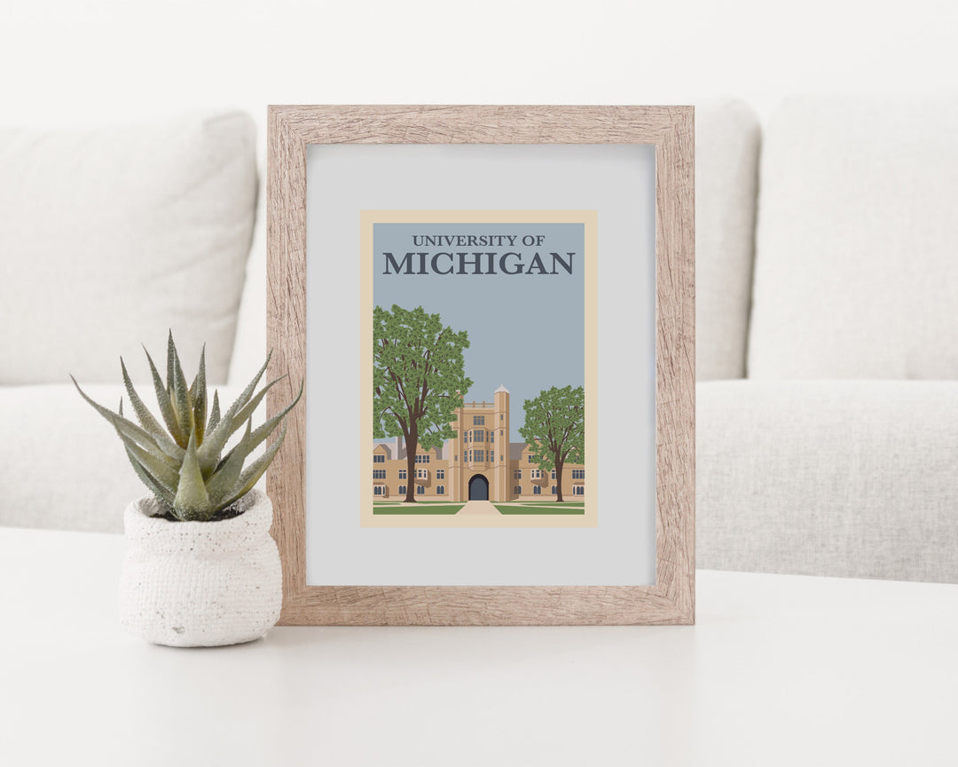 University of Michigan Retro Vintage Poster, U of M Illustration Art | Wall Art Digital Download, Digital Wall Art, Printable, Gift