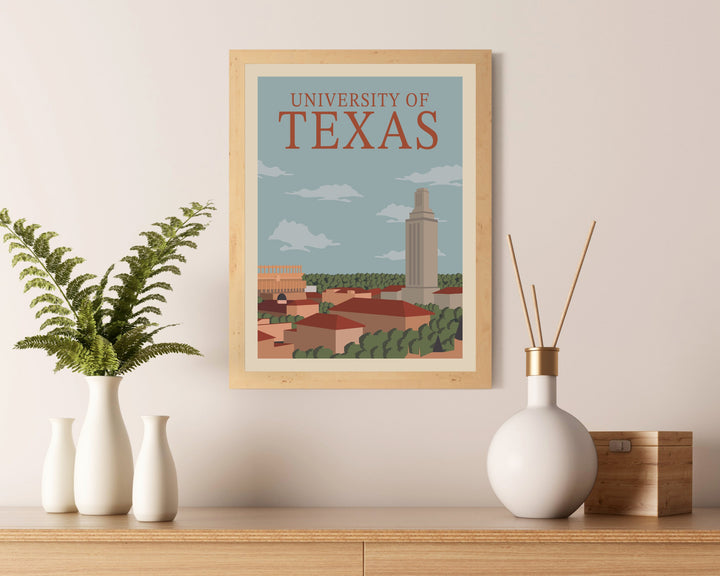 University of Texas Retro Vintage Poster, UT Texas Illustration Art | Wall Art Digital Download, Digital Wall Art, Printable, Gift