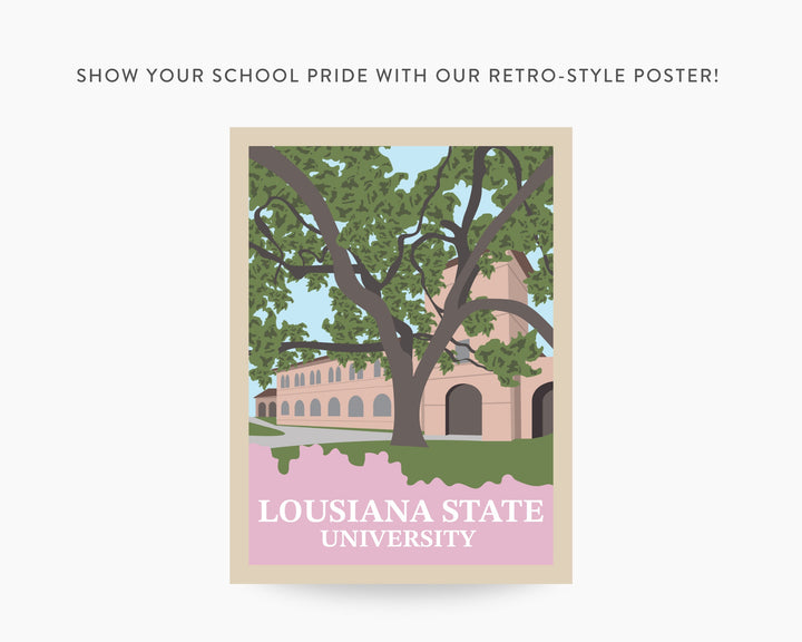 Louisiana State University Retro Vintage Poster, LSU Illustration Art | Wall Art Digital Download, Digital Wall Art, Printable, Gift