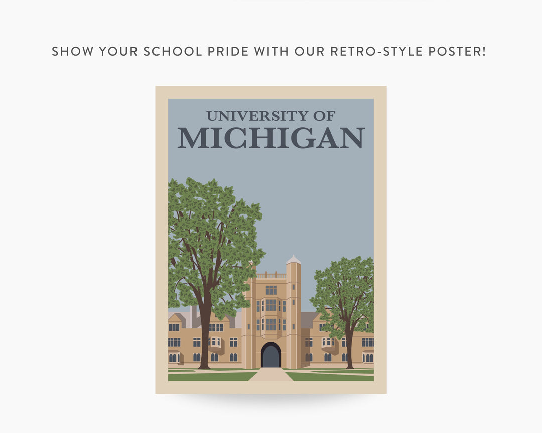 University of Michigan Retro Vintage Poster, U of M Illustration Art | Wall Art Digital Download, Digital Wall Art, Printable, Gift