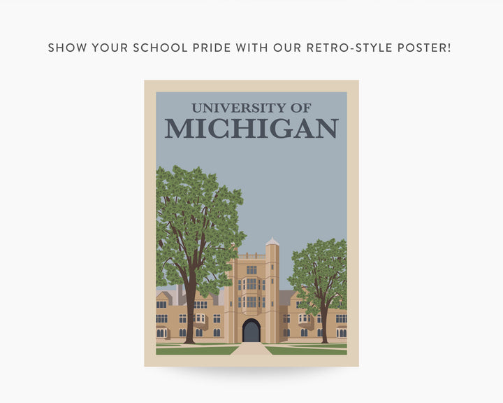 University of Michigan Retro Vintage Poster, U of M Illustration Art | Wall Art Digital Download, Digital Wall Art, Printable, Gift