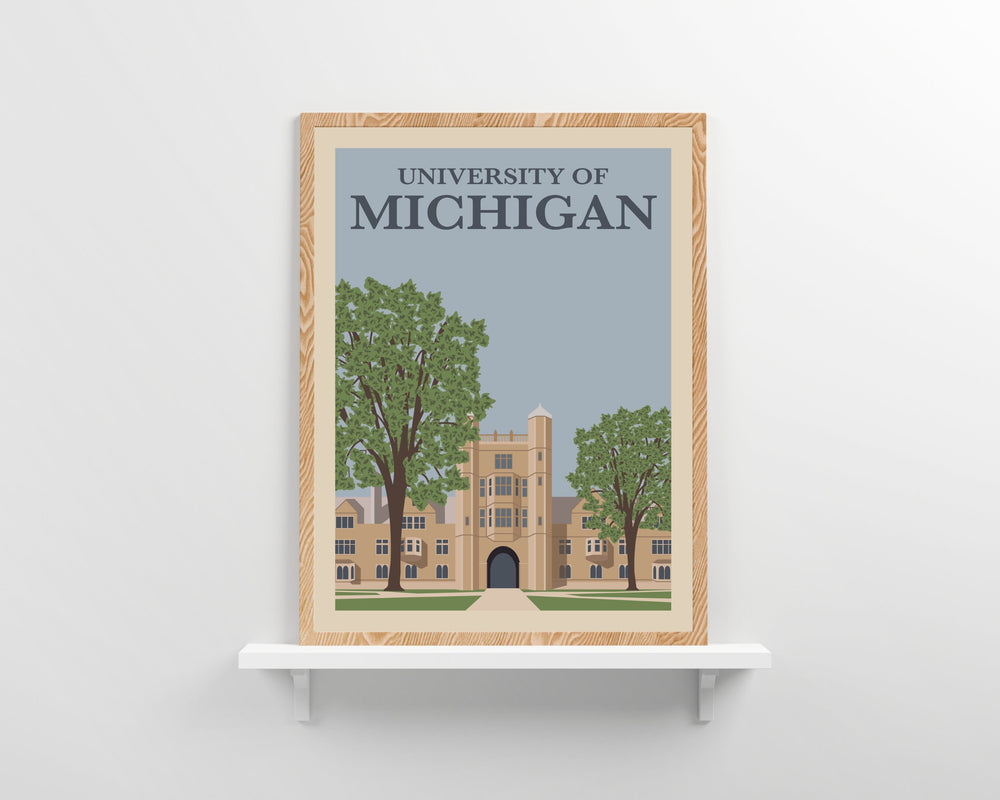 University of Michigan Retro Vintage Poster, U of M Illustration Art | Wall Art Digital Download, Digital Wall Art, Printable, Gift