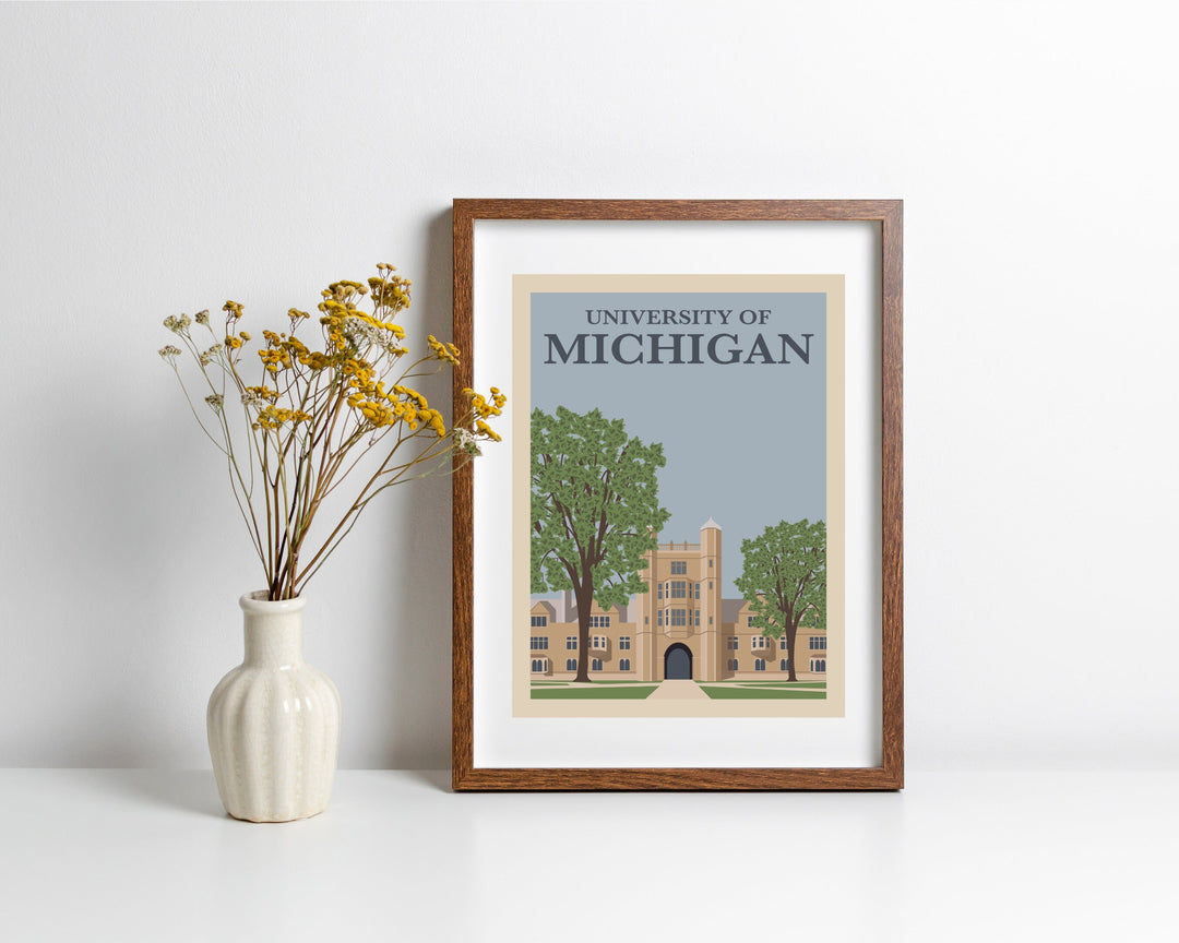 University of Michigan Retro Vintage Poster, U of M Illustration Art | Wall Art Digital Download, Digital Wall Art, Printable, Gift